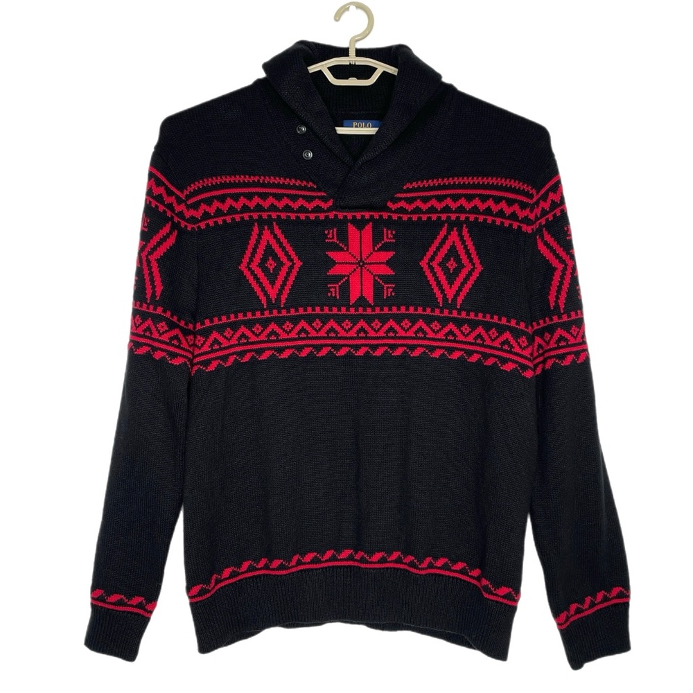 Polo Ralph Lauren Black Red Snowflake Knit Sweater
